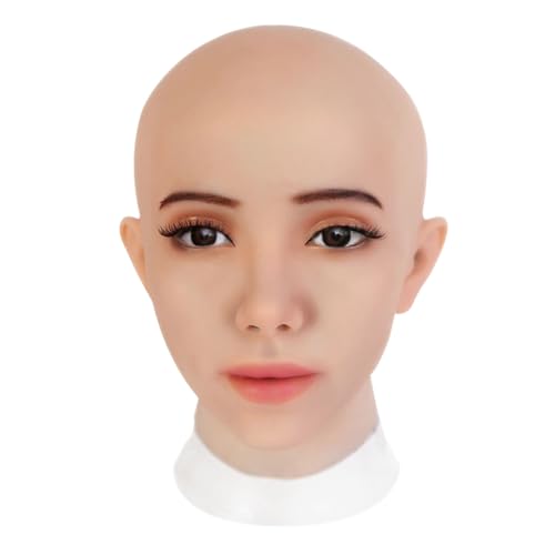 JVTUNG Silikon weibliche Kopfmaske Hand-Made Realistische Halloween Schönheit Gesicht für Crossdresser Cosplay (Weiß) von JVTUNG