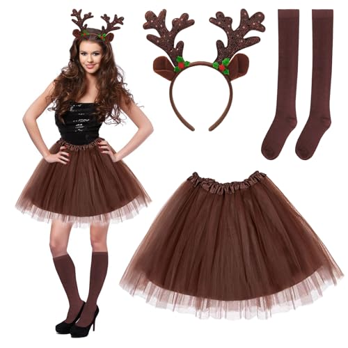 JWDMHSJ Reh Kostüm Damen, Karneval Kostüm Damen Mädchen, Reh Haarreif Damen, rentier kostüm mit Tüllrock Weihnachten Geweih Kostüm REH Kostüm Tierkostüm, für Weihnachten Fasching Karneval Mottoparty JWDMHSJ Reh Kostüm Damen, Karneval Kostüm Damen Mädchen, Reh Haarreif Damen, rentier kostüm mit Tüllrock Weihnachten Geweih Kostüm REH Kostüm Tierkostüm, für Weihnachten Fasching Karneval Mottoparty von JWDMHSJ