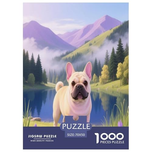 Französische Bulldogge Premium 1000 Teile Puzzle Unmöglich Dekompressionsspiel Süße Haustiere Spielzeug Ab 14 Jahren 70x50cm/1000pcs von JWEGVOSAY