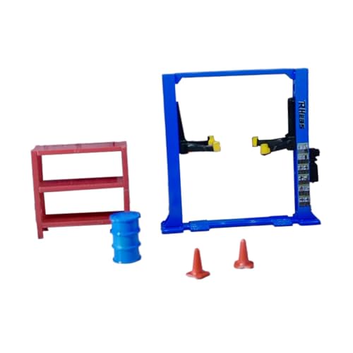 JWQFBC Miniatur Garagenzubehör 5 Teiliges Set Werkstattmöbel Autohebebühne Zubehör für Diorama Szene für Modellautos Werkstattszene, Blauer Aufzug von JWQFBC
