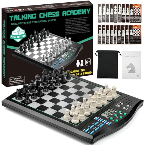 Talking Chess Academy Elektronisches Schach-Set, magnetisches Computerschachspiel mit interaktivem Lehrsystem für Anfänger, fortgeschrittene KI zur Verbesserung der Spieler, perfekt für Kinder und von JWSCHESSUN