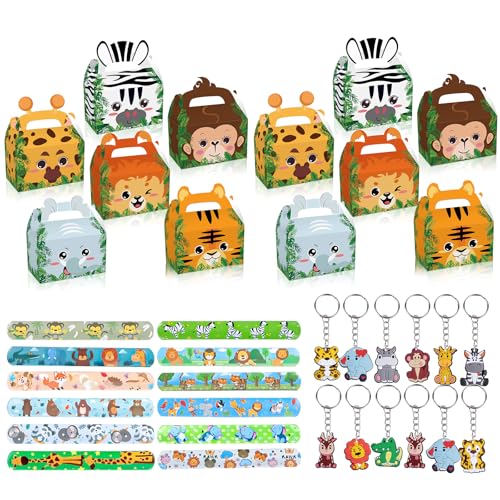 36Pcs Tierische Kinder Geburtstag Party Geschenke, Dschungel Tiere Party Mitgebsel, Tiere Geschenk Kindergeburtstag mit Tiere Geschenkboxen Schlüsselanhänger Armbänder, für Geburtstage Jungen Mädchen von JWTRSVTY