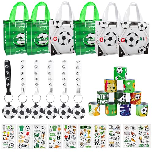 46Pcs Fußball Cartoon Geburtstag Party Geschenk, Fußball Geschenke Kindergeburtstag, Fußball Party Mitgebsel, Schlüsselanhänger Geschenktüten Aufkleber Armbänder, für Fussball Deko Geburtstag Kinder von JWTRSVTY