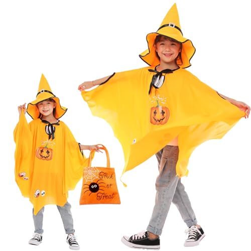 Halloween Fledermaus Umhang mit Hut, Fledermaus Halloween Kostüm Kürbis Kinder, Kostüm Fledermaus Kürbis+Hexenhut+Kürbis Candy Bag, Geeignet Höhe 90-150cm, für Kinder Halloween Cosplay Party (Orange) Halloween Fledermaus Umhang mit Hut, Fledermaus Halloween Kostüm Kürbis Kinder, Kostüm Fledermaus Kürbis+Hexenhut+Kürbis Candy Bag, Geeignet Höhe 90-150cm, für Kinder Halloween Cosplay Party (Orange) von JWTRSVTY