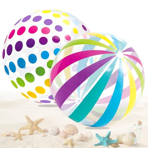 JWTRSVTY 2 PCS Wasserball Aufblasbar, Aufblasbarer Strandball, Bunt Gestreifter Strandball, Bunte Punkte Kinder Wasserball, Wasserbälle Strandball Schwimmball, Für Sommer Strand Schwimmen Pool Party von JWTRSVTY