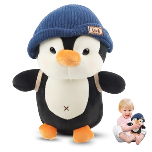 JWTRSVTY 23 CM Pinguin Stofftier Plüschtier, Penguin Flauschiges Stofftier, Kuscheltier Pinguin Plüschtier Kinder, Pudgy Penguins Plush Mit Hut, Cartoon Tier Plüschtier für Mädchen Und Jungen von JWTRSVTY
