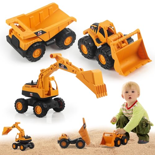 JWTRSVTY 3 PCS Bagger Spielzeug, Sandspielzeug Bagger Sandkasten Set, Trägheit Baggerauto Spielzeug, Baustellenfahrzeuge Kinder, mit Bulldozer Gabelstapler minibagger, für Kinder Sandkasten Toys von JWTRSVTY