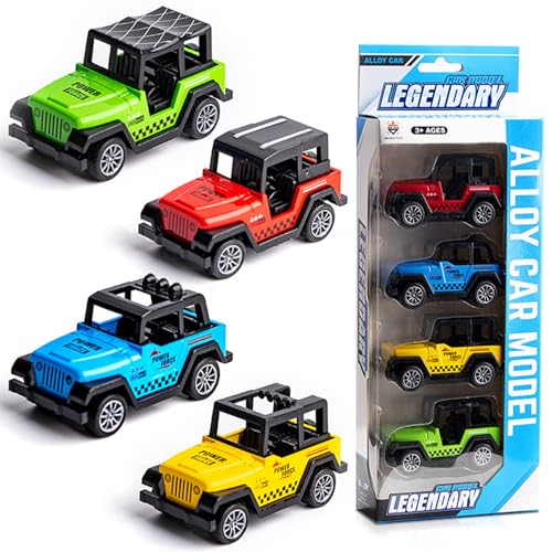 JWTRSVTY 4 PCS Cars Spielzeugauto Set, Cars Cartoon Fahrzeug, Auto Spielzeug Fahrzeuge, Mini Auto Spielzeug Set, Mini Metall Spielzeugautos, für Mädchen Jungen Car Geschenk(Geländewagen) von JWTRSVTY
