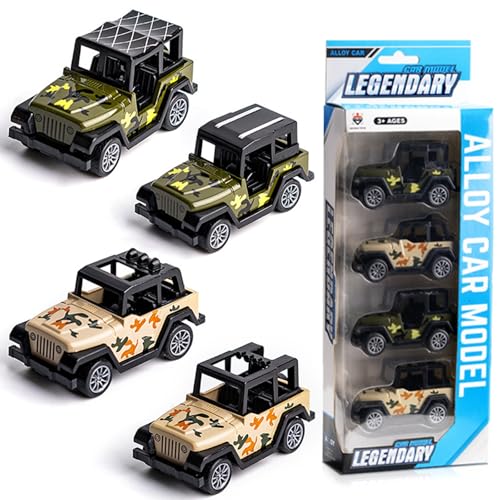 JWTRSVTY 4 PCS Cars Spielzeugauto Set, Cars Cartoon Fahrzeug, Auto Spielzeug Fahrzeuge, Mini Auto Spielzeug Set, Mini Metall Spielzeugautos, für Mädchen Jungen Car Geschenk(Militärfahrzeug) von JWTRSVTY