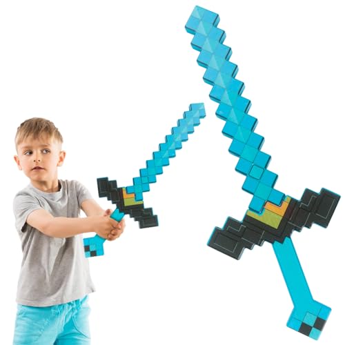 JWTRSVTY Pixel Schwert Spielzeug, Kinder Plastikschwerter Spielen, Schwert Diamant Spielzeugwaffen, 40cm Kunststoff Verzaubertes Schwert,Kinder Schwert Spielzeug für Cosplay Geburtstag Halloween Party von JWTRSVTY