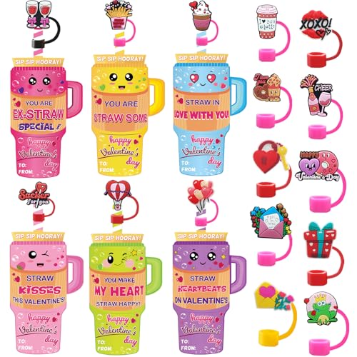 Valentinstagsgeschenke für Kinder, 24 Stück, Valentinstagskarten für Kinder, mit 10 mm Valentins-Strohaufsätzen für 850 ml und 1,134 ml Trinkgläser, lustige Valentinstagskarte für Teenager, Jungen, Valentinstagsgeschenke für Kinder, 24 Stück, Valentinstagskarten für Kinder, mit 10 mm Valentins-Strohaufsätzen für 850 ml und 1,134 ml Trinkgläser, lustige Valentinstagskarte für Teenager, Jungen, von JX