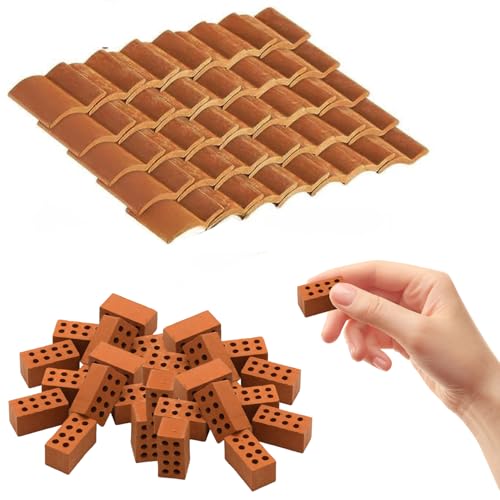 JXAXD 110 Stück Mini Ziegelsteine, Ziegelsteine zum Mauern Kinder, 1:16 Mini Scale Ziegel, Winzige Ziegelsteine Modell Ziegelbau für DIY Bauen Puppenhaus Garten Ornament Haus Spielzeug Deko von JXAXD