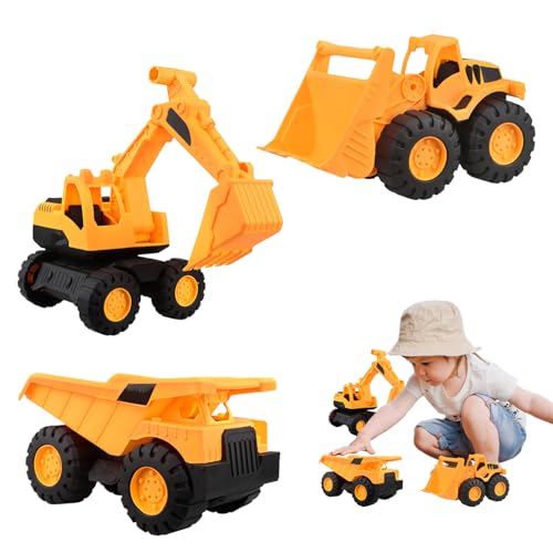 JXAXD 3 Stück Sandspielzeug Bagger Sandkasten, Sandspielzeug Bagger Sandkasten, Mini-Crew Kipplaster, Bagger Baufahrzeug, Sandbagger, Radlader, Baustellenfahrzeuge Kinder Sandkasten von JXAXD