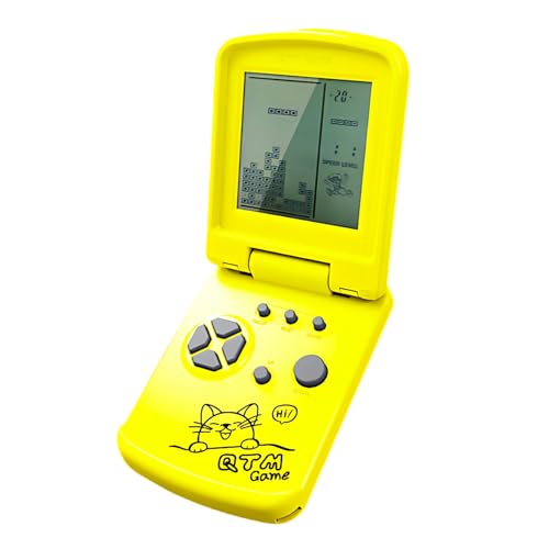 JXD 3,5" Block Spielkonsole Einzigartiges Flip Design 26 Retro Baustein-Spiele Mehrere Modi Einstellbarer Schwierigkeitsgrad/Geschwindigkeit Lernspielzeug für Kinder (Gelb) von JXD