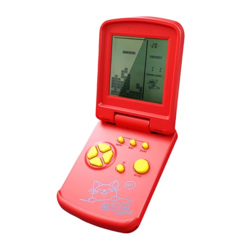 JXD 3,5" Block Spielkonsole Einzigartiges Flip Design 26 Retro Baustein-Spiele Mehrere Modi Einstellbarer Schwierigkeitsgrad/Geschwindigkeit Lernspielzeug für Kinder (Rot) von JXD