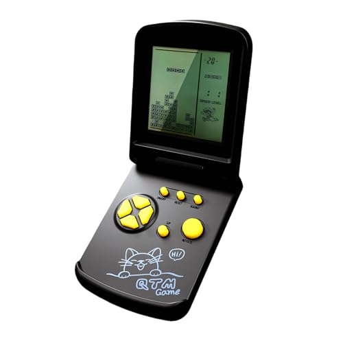 JXD 3,5" Block Spielkonsole Einzigartiges Flip Design 26 Retro Baustein-Spiele Mehrere Modi Einstellbarer Schwierigkeitsgrad/Geschwindigkeit Lernspielzeug für Kinder (Schwarz) von JXD