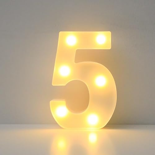 JYB Hopefuture LED Zahlen 3D Lampe Beleuchtete Ziffern, Dekorations Zahlen Nachtlicht Lampe 0 1 2 3 4 5 6 7 8 9, für Hochzeit, Geburtstag, Party, Weihnachtslampe (5) von JYB Hopefuture