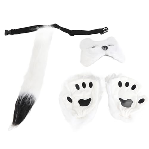 JYCRA Katzenmaske und Heckset, Tiermaske Pelzmaske Wolfsmaske, Frauen Halloween Kostüm, Cosplay Animal Party Kostüm (B) von JYCRA