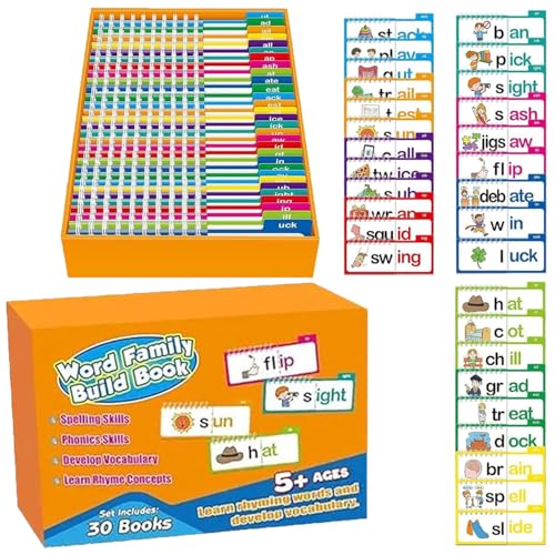 30 Read and Rhyme Flip Books, Word Family Build Activity Books, Sight Words Flash Cards, Learning Reading Flash Paper Letters for Nursery, Educational Vocabulary Flashcards for Children (Orange) von JYEVERC