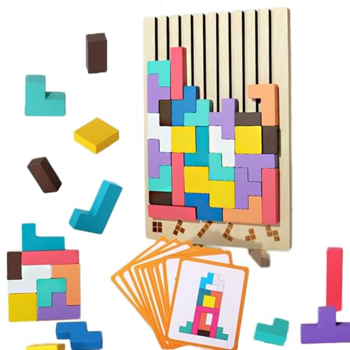 JYEVERC Wooden Stacking Puzzle, Russian Block Tangram, Jigsaw Geometric Blocks Wooden Box Brain Games for Children Early Educational, Educational Thinking Game (Farbenreich) von JYEVERC