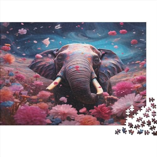 1000 Teile rosa Elefanten-Puzzle für Erwachsene und Kinder, kreatives rechteckiges Puzzle, Holzpuzzle, lustiges Lernspielzeug, 1000 Teile (75 x 50 cm) von JYJLRJ