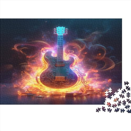 1000-teiliges Puzzle für Erwachsene, Gitarrenflammen-Geschenke, kreative rechteckige Puzzles, Holzpuzzle 1000 Teile (75 x 50 cm) von JYJLRJ