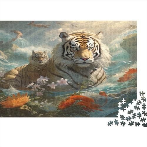1000-teiliges Puzzle für Erwachsene, Tigerblumen-Geschenke, kreative rechteckige Puzzles, Holzpuzzle 1000 Teile (75 x 50 cm) von JYJLRJ