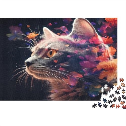 300-teiliges Puzzle mit Katzenblume für Erwachsene, kreatives rechteckiges Holzpuzzle, Geschenk für Freunde und Familie, 300 Teile (40 x 28 cm) von JYJLRJ