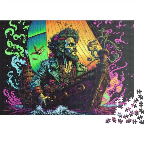 500-teiliges Puzzle für Erwachsene, Piratenschiff-Geschenke, kreative rechteckige Puzzles, Holzpuzzle 500 Teile (52 x 38 cm) von JYJLRJ