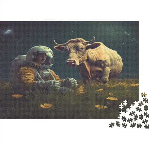 Astronaut Bull Gifts 500-teiliges Puzzle für Erwachsene – Holzpuzzles – Entspannungspuzzlespiele – Denksport-Puzzle 500 Teile (52 x 38 cm) von JYJLRJ