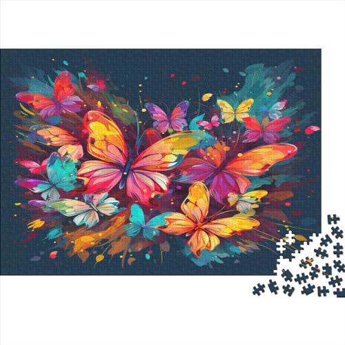 Buntes Schmetterlings-Holzpuzzle für Erwachsene, 500-teiliges Puzzle, rechteckiges Puzzle, Geschenke für Erwachsene, Spiel 500 Stück (52 x 38 cm) von JYJLRJ