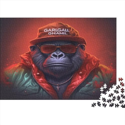 Creative DJ Gorilla Gift Holzpuzzle mit 300 Teilen für Erwachsene, rechteckiges Puzzle, Gehirnübungs-Herausforderungsspiel, 300 Teile (40 x 28 cm) von JYJLRJ
