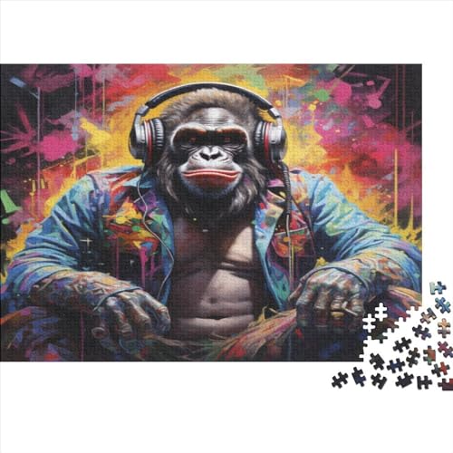 DJ Gorilla-Puzzle, 500 Teile, kreatives rechteckiges großes Familienpuzzlespiel, Kunstwerk für Erwachsene, 500 Teile (52 x 38 cm) von JYJLRJ