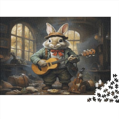 Gitarren-Kaninchen-Puzzle, 1000 Teile, kreatives rechteckiges großes Familienpuzzlespiel, Kunstwerk für Erwachsene, 1000 Teile (75 x 50 cm) von JYJLRJ