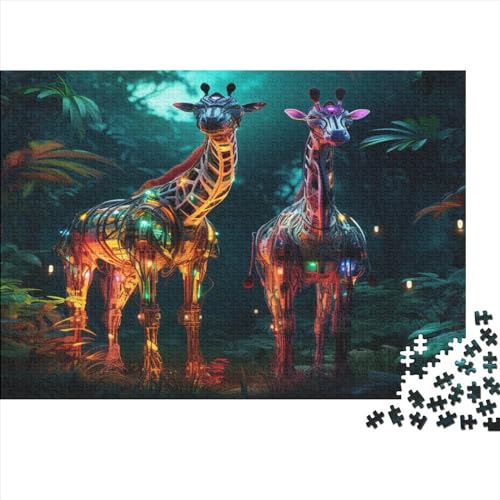 Holzpuzzle mit leuchtender Giraffe für Erwachsene, 500 Teile, rechteckiges Puzzle, Geschenke für Erwachsene, Spiel 500 Teile (52 x 38 cm) von JYJLRJ