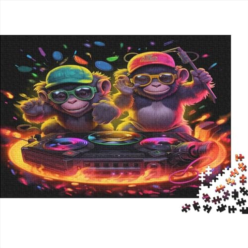 Kreative rechteckige Puzzles für Erwachsene, 500 Teile, DJ Gorilla, Holzpuzzle, praktisches Spiel, Familiendekoration, 500 Teile (52 x 38 cm) von JYJLRJ