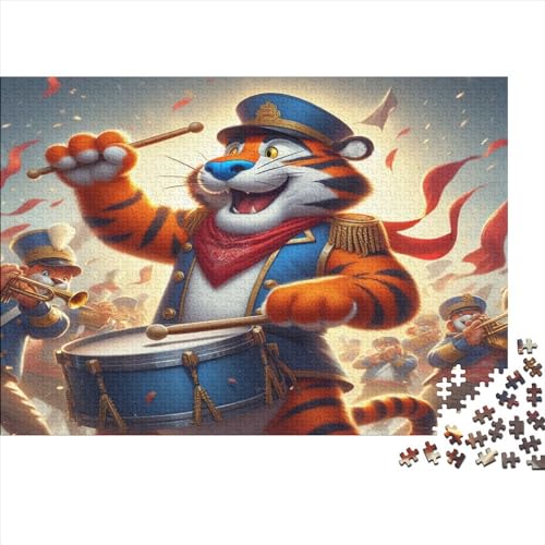 Kreatives Tiger-Trommeln-Geschenk aus Holz, 300 Teile, Puzzle für Erwachsene, rechteckiges Puzzle, Gehirnübung, Herausforderungsspiel, 300 Teile (40 x 28 cm) von JYJLRJ