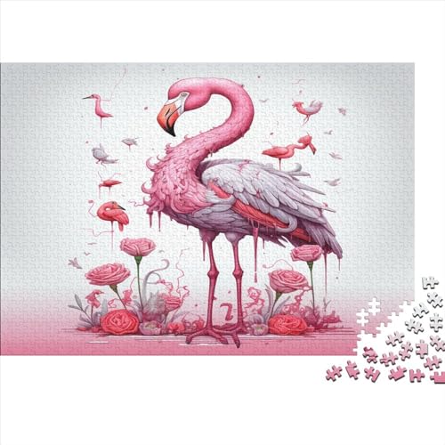 Kreatives rosa Flamingo-Geschenk aus Holz, 300 Teile, Puzzle für Erwachsene, rechteckiges Puzzle, Gehirnübungs-Herausforderungsspiel, 300 Teile (40 x 28 cm) von JYJLRJ