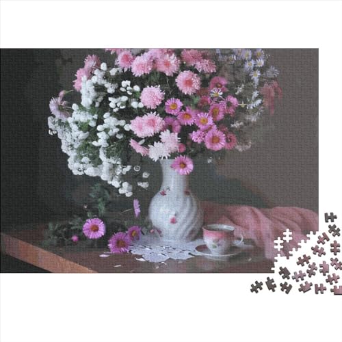 MPink Chrysanthemen-Holzpuzzle für Erwachsene, 300-teiliges Puzzle, rechteckiges Puzzle, Geschenke für Erwachsene, Spiel 300 Stück (40 x 28 cm) von JYJLRJ