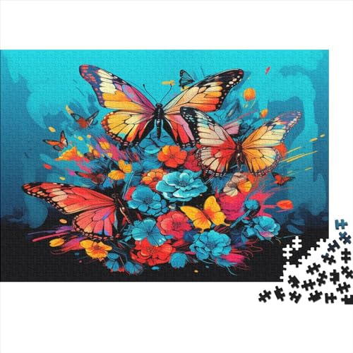 Puzzles für Erwachsene, 1000 Teile, bunter Schmetterling, Geschenk, Holzbrettpuzzles für Erwachsene, lustig, 1000 Teile (75 x 50 cm) von JYJLRJ