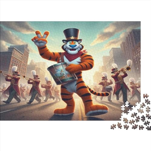 Tiger-Trommeln-Geschenke 500-teiliges Puzzle für Erwachsene – Holzpuzzles – Entspannungspuzzlespiele – Denksport-Puzzle 500 Teile (52 x 38 cm) von JYJLRJ