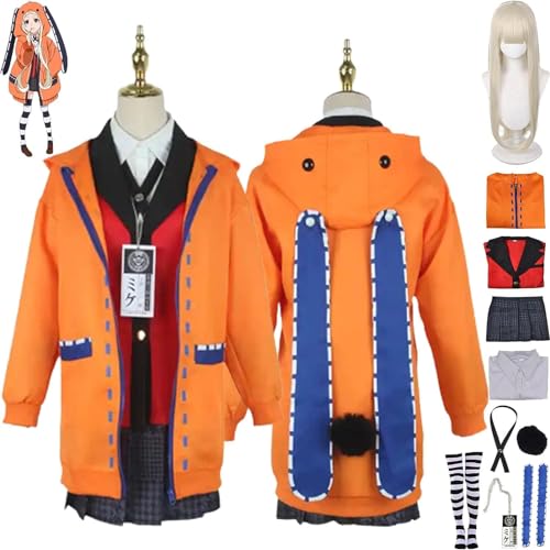JYMTYCWG Anime Kakegurui Runa Cosplay Kostüm Outfit Jabami Yumeko JK Uniform Gelber Mantel Perücke Komplettset Halloween Karneval Party Dress Up Anzug für Fans von JYMTYCWG