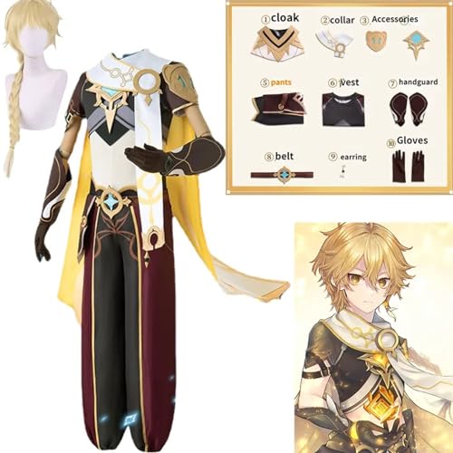 JYMTYCWG Game Genshin Impact Cosplay Traveler Aether Costume Cosplay Anime Halloween Party Full Sets Outfit Wig Women Men For Fans von JYMTYCWG