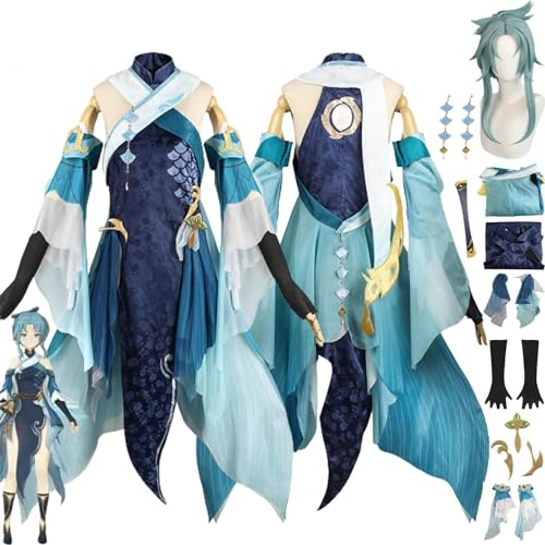 JYMTYCWG Genshin Impact Cosplay Costume Outfit, Game Characters Madame Ping Uniform Dresses Full Set Halloween Party Carnival Dress Up Suit with Headdress Wig For Fans von JYMTYCWG