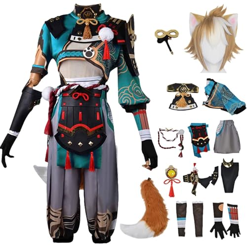 JYMTYCWG Genshin Impact Gorou Cosplay Costume Complete Set with Wig Tails Genshin Gorou Cosplay Fancy Dress Gorou Cosplay Uniform Halloween Carnival Party Stage Performance Costume For Fans von JYMTYCWG