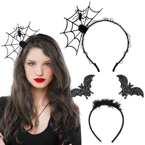 JYNVO 2 Stück Halloween Haarreif Spinne,Stirnband für Hexen Kostüm, Fledermaus-Stirnband, Cosplay Haarband, Horror Hexe Spinne Haarschmuck Kragen Damen Maskerade Karneval Kostüm Zubehör von JYNVO