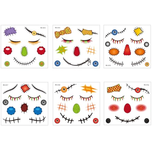 JYNVO 6pcs Komische Gesichtstattoos, Strohmann Motive, Halloween & Karneval, Kinder Party Accessoires JYNVO 6pcs Komische Gesichtstattoos, Strohmann Motive, Halloween & Karneval, Kinder Party Accessoires von JYNVO