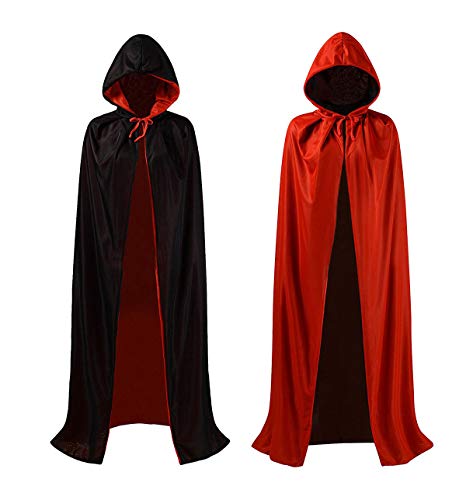 MAKFORT Umhang Schwarz Rot Doppelseitig Mit Kapuze Umhang Erwachsener Für Cosplay Halloween Kostüm von MAKFORT