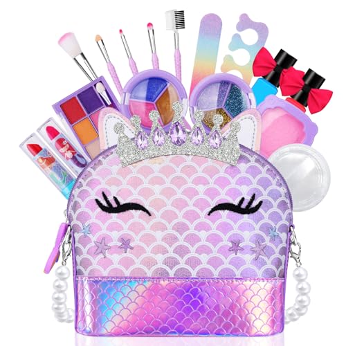 Kinderschminke Set Mädchen,Waschbar Schminke Kinder Spielzeug mit Perle Handtasche Schminkkoffer, Schminkset Mädchen,Weihnachts Geburtstagsgeschenke für Mädchen 5 6 7 8 9 10 11 12 Jahre (Krone) von JYPS