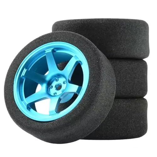 JYYTERD Kompatibel Mit HSP Für HPI 1/10 RC Schwammreifen Und Rad Für Passende On-Road-Autozubehörfelgen Mit 3 Mm Versatz Und 12 Mm Sechskant RC Auto Reifen(Blue) von hjuink